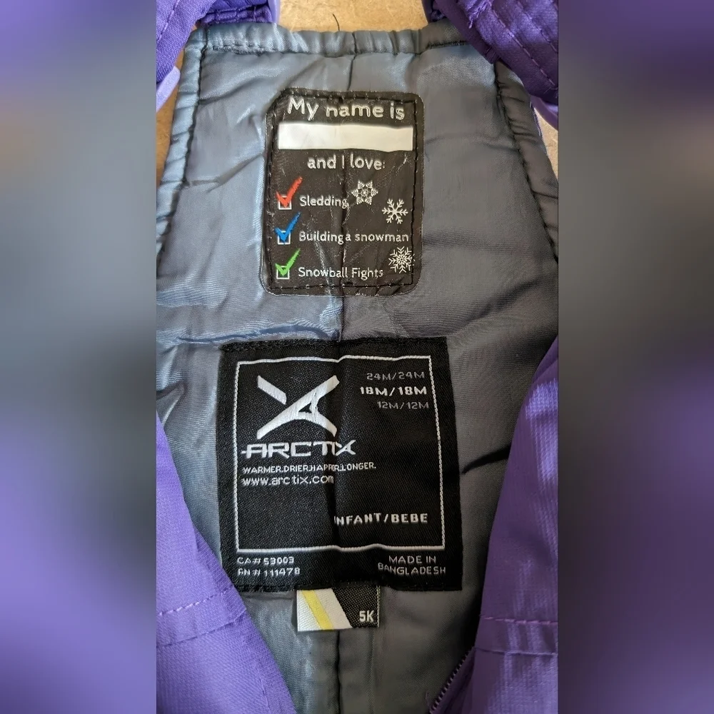 Arctix Purple snow bib overalls Size 18M